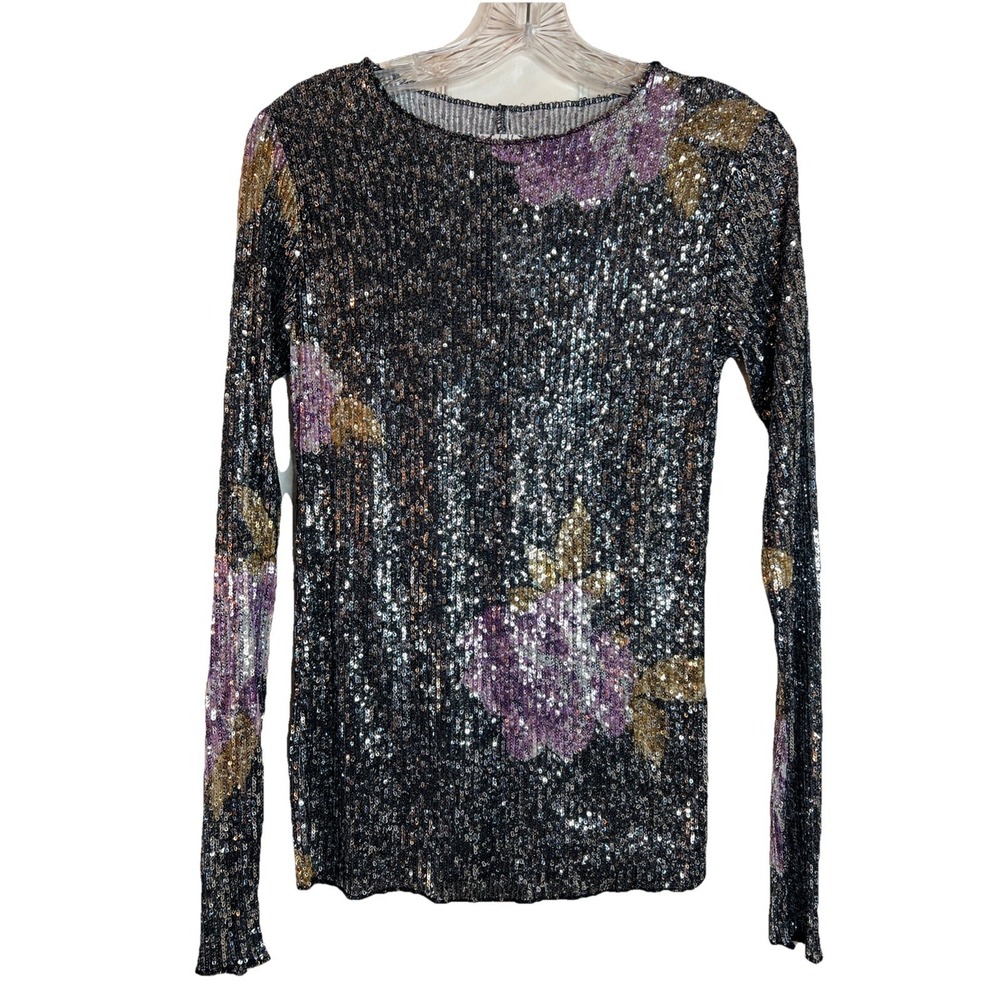 NWT $88 Intimately Free People Gold Rush Sequin Long Sleeve Multicolor Top Small